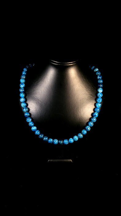 Cadena de collar de cuentas de apatita azul Cuentas redondas - Altura: 66 cm - Ancho: 10 mm- 114 g